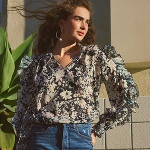 NWT Express Metallic Floral Ruffle Top